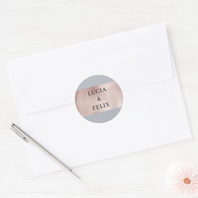 Classic Matt Rose Gold Leaves Wedding  Classic Round Sticker (Envelope)