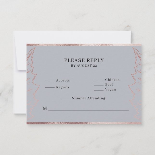 Classic Matt Rose Gold Leaves Wedding RSVP Card (Front)