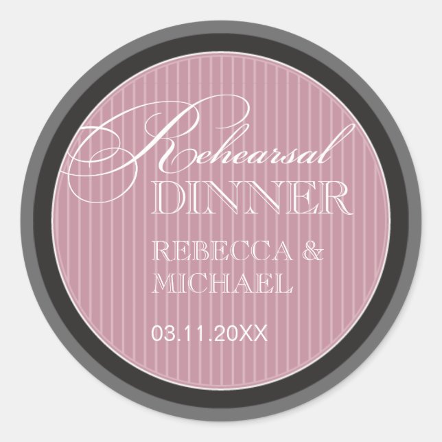 Classic Mauve Pinstripe Rehearsal Dinner Sticker (Front)