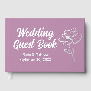 Classic Mauve Purple Floral Sketch Foil Guestbook
