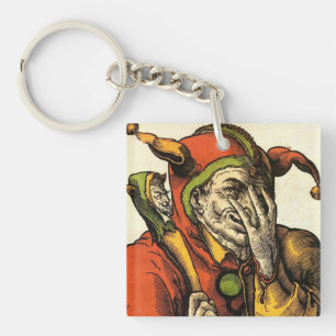 Classic medieval Joker, Jester or Fool. Vintage. Keychain