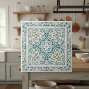 Classic Mediterranean Pattern Pat#29 Teal ID1195 Tile