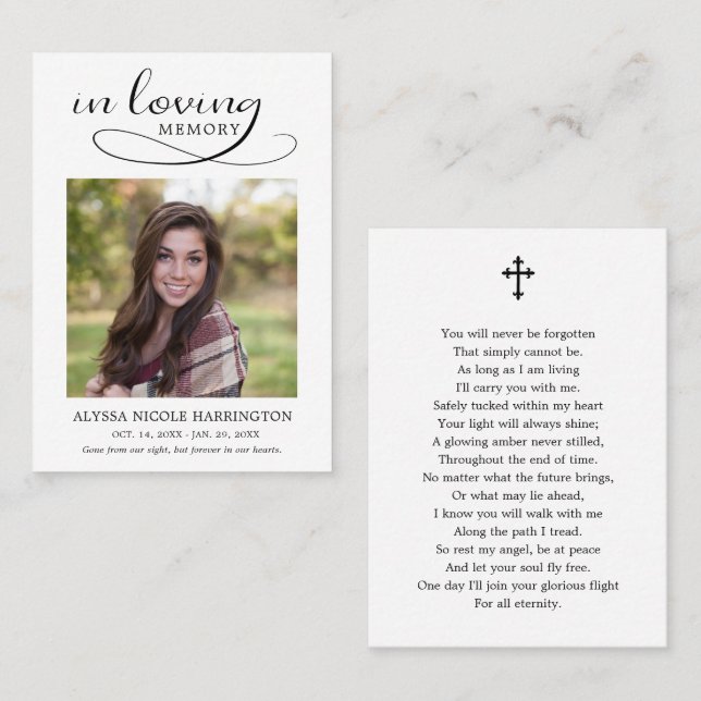 Classic Memorial Photo Funeral Card (Front/Back)