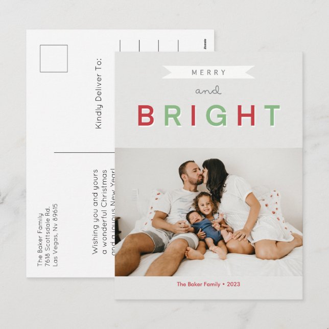Classic Merry And Bright Photo Holiday Postcard (Front/Back)