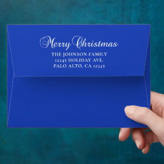 Classic Merry Christmas Calligraphy Blue Envelope
