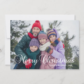 Classic Merry Christmas Calligraphy Family Photo Holiday Card