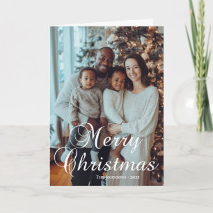Classic Merry Christmas Calligraphy Family Photo Holiday Card