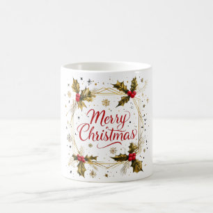 Classic Merry Christmas Card with Holly Design Coffee Mug
