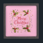 Classic Merry Christmas Card with Holly Design Gift Box<br><div class="desc">Classic Merry Christmas Card with Holly Design</div>