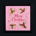 Classic Merry Christmas Card with Holly Design Gift Box<br><div class="desc">Classic Merry Christmas Card with Holly Design</div>