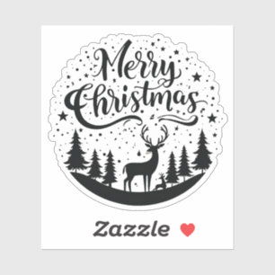 Classic Merry Christmas Deer and Tree Design Art