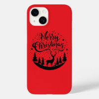 Classic Merry Christmas Deer and Tree Design Art