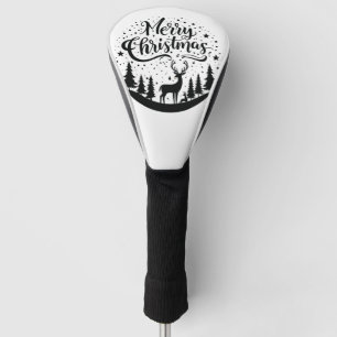 Classic Merry Christmas Deer and Tree Design Art Golf Head Cover