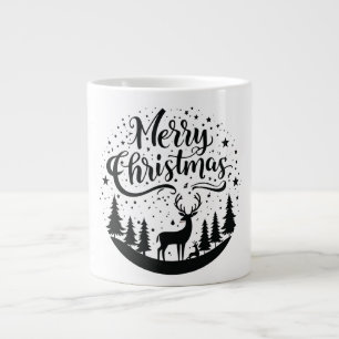 Classic Merry Christmas Deer and Tree Design Art Large Coffee Mug