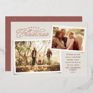 Classic Merry Christmas elegant rose gold photo Foil Holiday Card