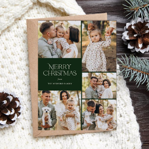 Classic Merry Christmas Five Photo Floral Back Holiday Card