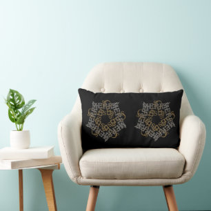 Classic Merry Christmas Gold & Silver Star, Black Lumbar Pillow