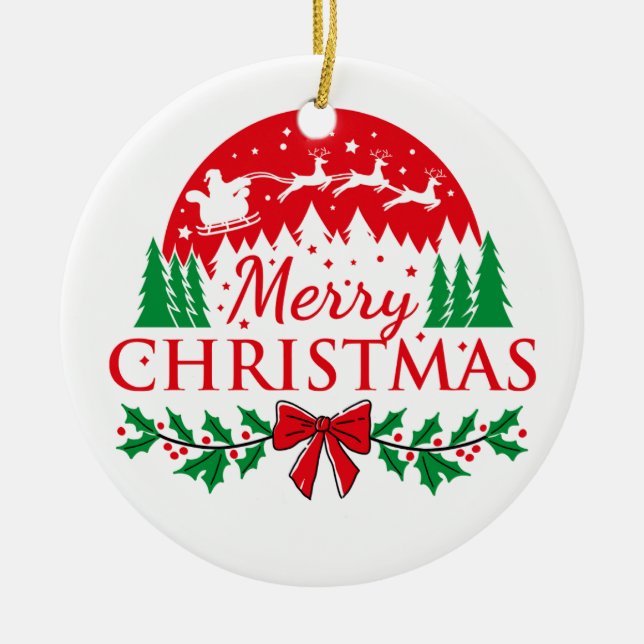 "Classic Merry Christmas Reindeer & Santa Ornament (Front)