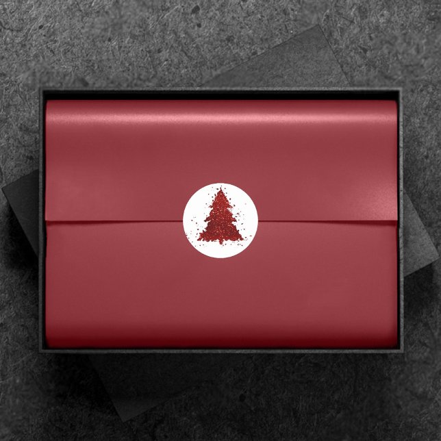 Classic Merry Christmas | Rich Crimson Red Tree Round Sticker (Creator Uploaded)