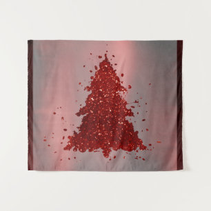Classic Merry Christmas   Rich Crimson Red Tree Tapestry