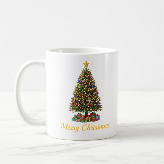 Classic Merry Christmas Tree Coffee Mug (Left)