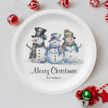 Classic Merry Christmas Watercolor Snowman Party Paper Plate<br><div class="desc">Elevate your Christmas celebration with our festive paper plates, adorned with a cheerful snowman family and the heartwarming message of 'Merry Christmas.' These plates are thoughtfully designed to add a touch of festive charm to your table setting, making them the perfect companion to your delectable holiday treats. Customize the plates...</div>