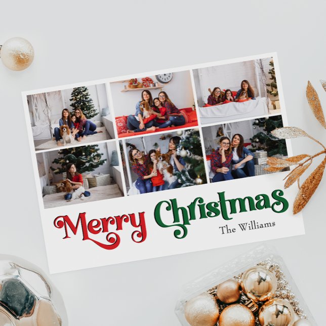 Classic Merry Christmas Year In Review 6 Photo Holiday Card (Creator Uploaded)