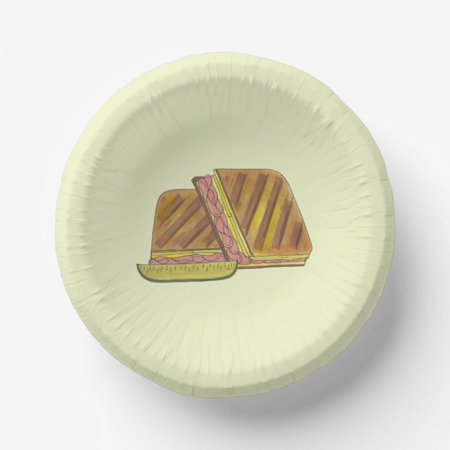 Classic Miami Cuban Sandwich Ham Pork Swiss Cheese Paper Plate (Front)