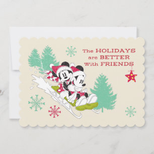 Classic Mickey and Minnie   Snow Sledding Holiday Card