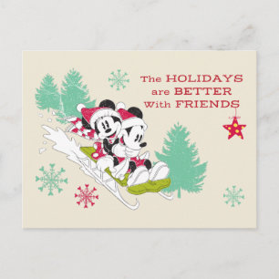 Classic Mickey and Minnie   Snow Sledding Postcard