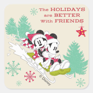 Classic Mickey and Minnie   Snow Sledding Square Sticker