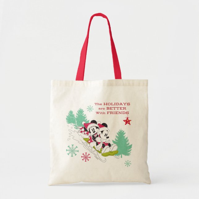 Classic Mickey and Minnie | Snow Sledding Tote Bag (Front)