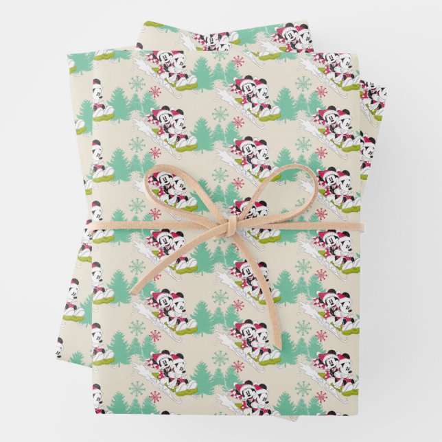 Classic Mickey and Minnie | Snow Sledding Wrapping Paper Sheet (In situ)