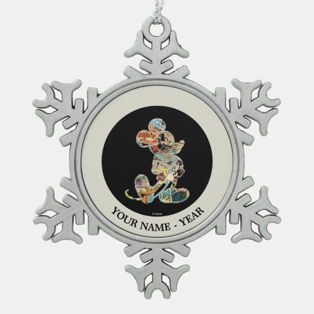 Classic Mickey | Comic Silhouette Snowflake Pewter Christmas Ornament (Front)