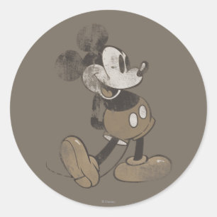 Classic Mickey   Distressed Classic Round Sticker