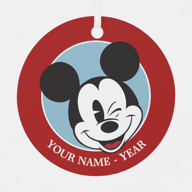 Classic Mickey | Head Tilt Wink Add Your Name Metal Ornament (Front)