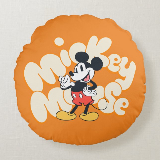 Classic Mickey Mouse Bubble Letter Name Graphic Round Pillow (Front)