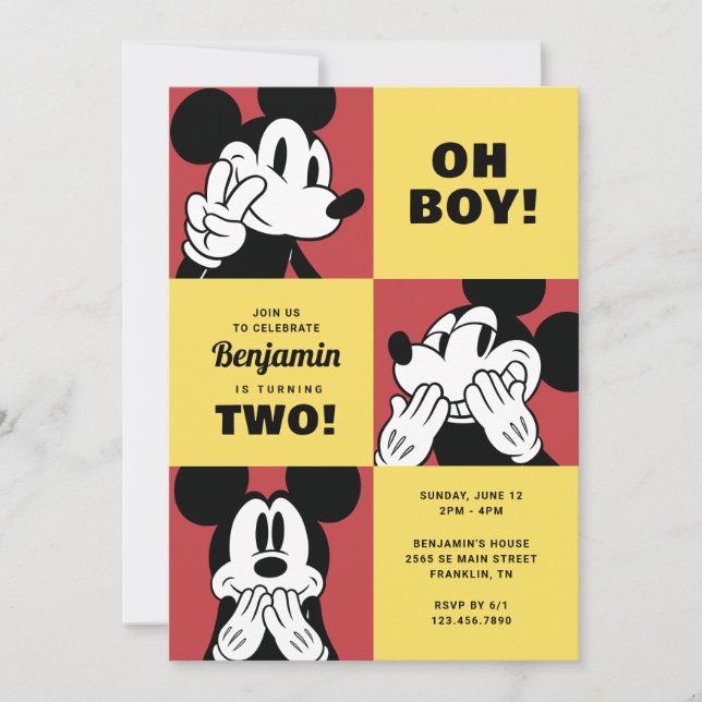 Classic Mickey Mouse Colorblock Birthday Invitation (Front)