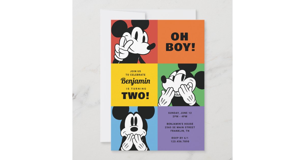 Classic Mickey Mouse Rainbow Colorblock Birthday Invitation | Zazzle