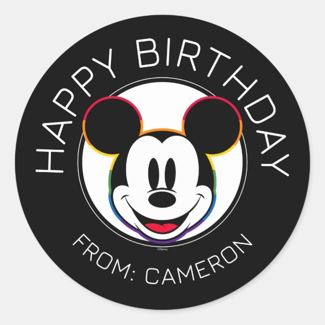 Classic Mickey Rainbow Head | Happy Birthday Classic Round Sticker (Front)