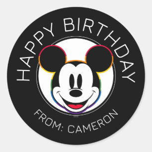 Classic Mickey Rainbow Head   Happy Birthday Round Sticker