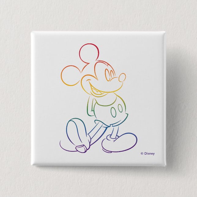 Classic Mickey Rainbow Outline 2 Inch Square Button (Front)