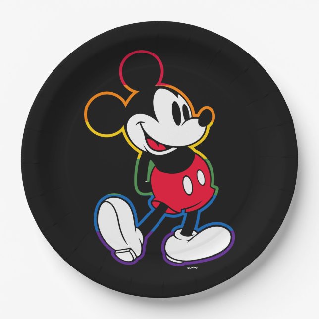 Classic Mickey Rainbow Outline Paper Plate (Front)