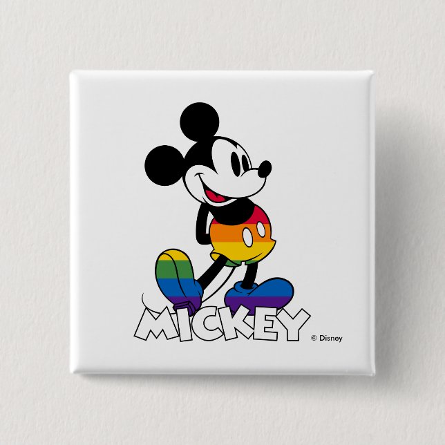 Classic Mickey Rainbow Stripes 2 Inch Square Button (Front)