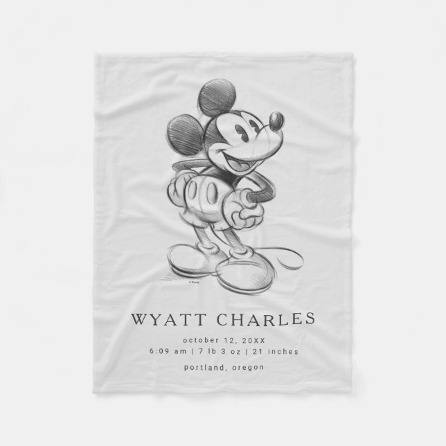 Classic Mickey Sketch Birth Stats Fleece Blanket (Front)