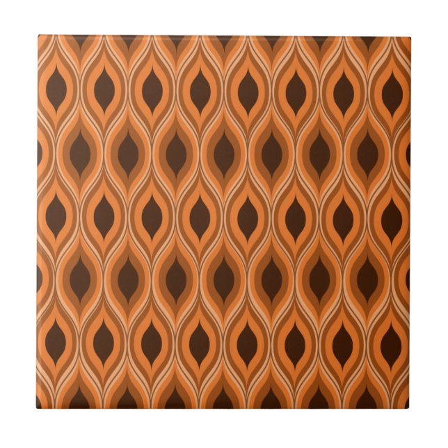 Classic mid century orange and brown ogee pattern tile (Front)