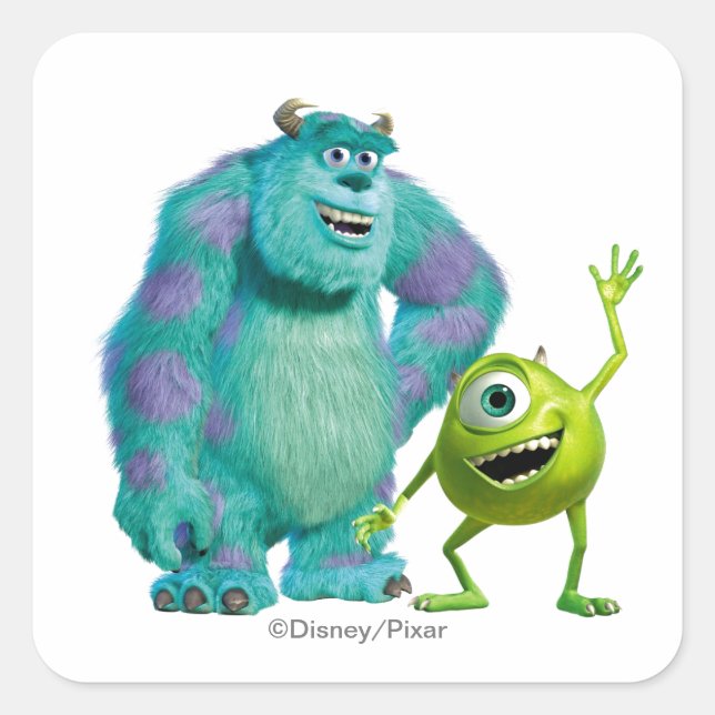 Classic Mike & Sully Waving Disney Square Sticker (Front)