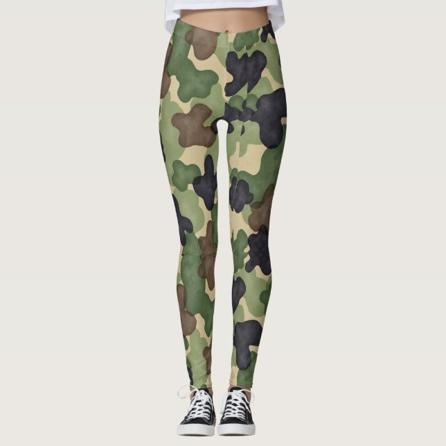 Classic Military Camouflage Seamless Pattern Style Leggings (Front)