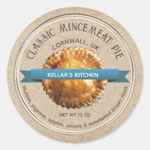 CLASSIC MINCEMEAT PIE Grunge Font Kraft Brown Round Sticker