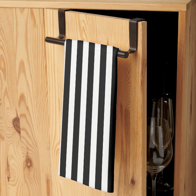 Classic Minimal Black and White Vertical Stripes Kitchen Towel (Thirds Fold)
